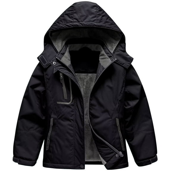 Chrisuno Girl's Mountain Waterproof Ski Jacket Kid's Warm Winter Snow Coat Toddler Windproof Parka Black 6/7