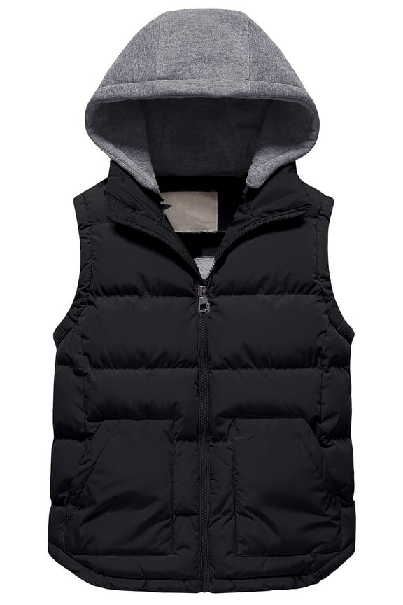 Girl's Puffer Vest Outerwear Lightweight Sleeveless Jackets Hooded Spring Fall Vests Quilted Cute Coat Black 6-7