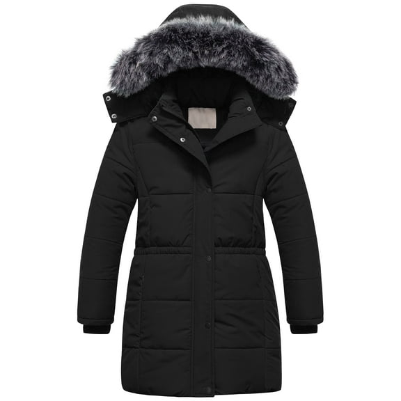 Chrisuno Girl's Quilted Winter Coat Snow Parka Water Resistant Long Parka Warm Hooded Puffer Jacket Black 8