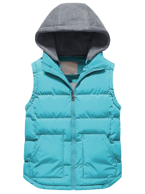 Girl's Warm Heavy-Weight Puffer Ski Vest Sleeveless Clothes Quilted Insulated Jacket Coat For Winter Blue 14-16
