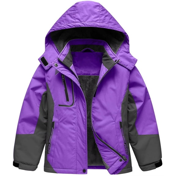 Chrisuno Girl's Warm Snowboarding Jackets Waterproof Ski Fleece Purple 4-5