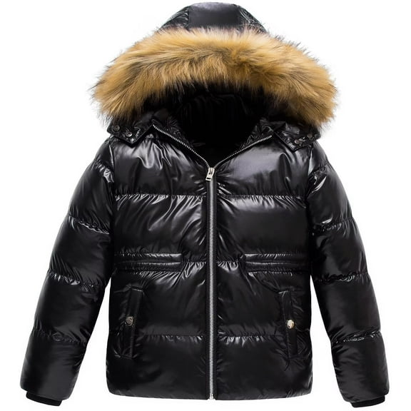 Chrisuno Girl's Warm Winter Coat Lighweight Thick Padded Puffer Jacket Black 6/7