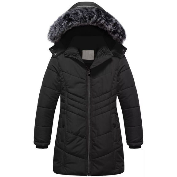 Chrisuno Girl's Winter Coat Snow Parka Water Resistant Long Jacket Kids Warm Hooded Puffer Jacket Black 8