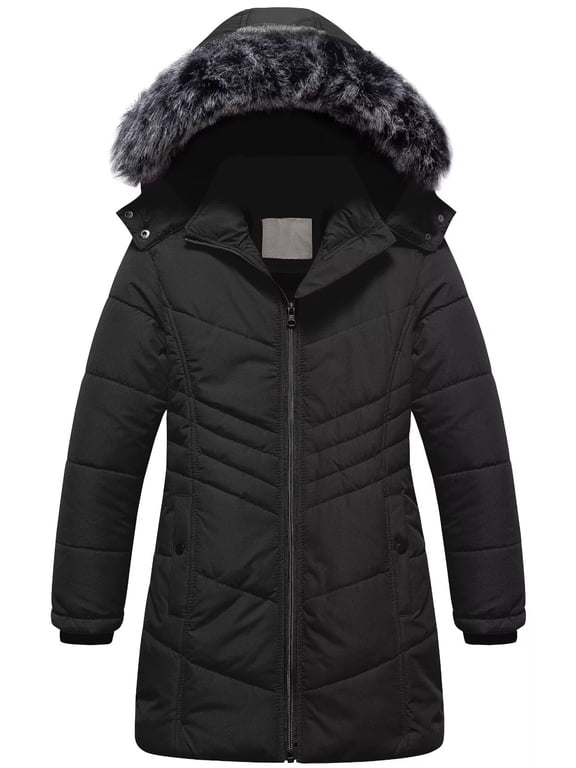 Girl's Winter Coat Snow Parka Water Resistant Long Jacket Kids Warm Hooded Puffer Jacket Black 8