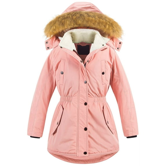 Chrisuno Girl's Winter Parka Coat Puffer Jacket Padded Overcoat With Hood Pink 14/16