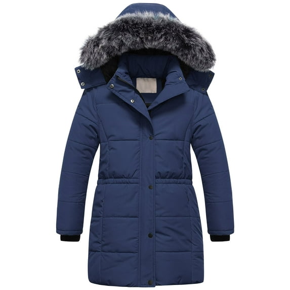 Chrisuno Girl's Winter Warm Fleece Lined Hooded Jacket Water Resistant Travelling Puffer Coat Navy 8