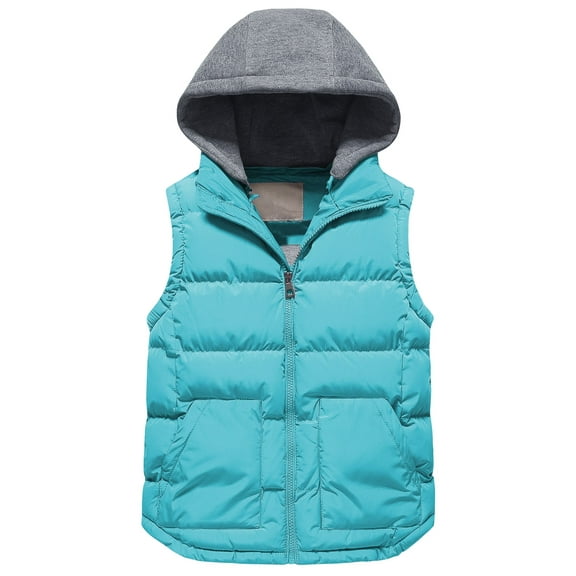 Chrisuno Girl's and Boy's Warm Hooded Puffer Vest Thicken Padded Jacket Fashion Winter Coat Blue 6-7