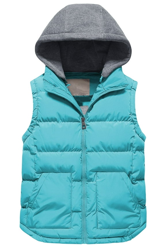 Girl's and Boy's Warm Hooded Puffer Vest Thicken Padded Jacket Fashion Winter Coat Blue 6-7