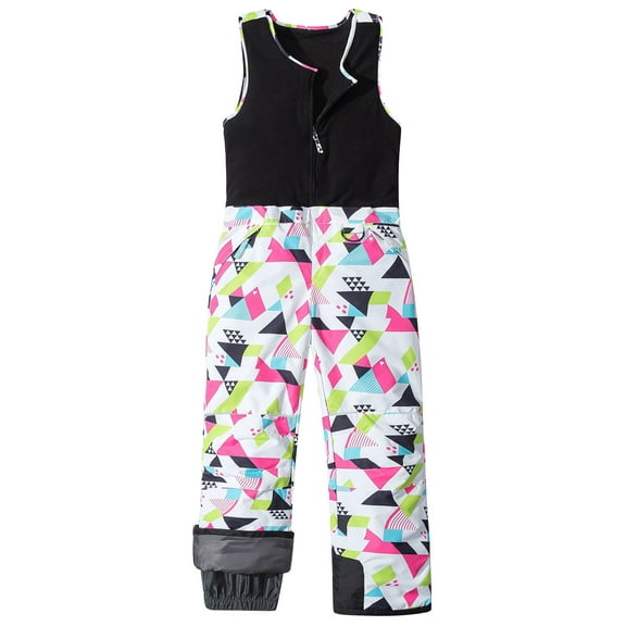 Chrisuno Girls Snow Pants Warm Insulation Ankle Cuffs Heavy Duty Kids Ski Pants Boys Snow Bibs Youth Snowpants Husky Ski Bibs Geometry 4/5