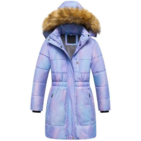 Chrisuno Girls Winter Jacket Water Resistant Long Parka Warm Thicken Puffer Windbreaker With Detachable Hood Pink&Ombre 4/5
