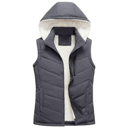 Chrisuno Hooded Vest Puffer Women Winter Durable Wear Resistant Sleeveless Jacket Womens Full-Zip Coats Vests With Pockets Grey 3XL