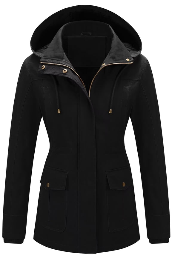 Jackets For Women Trendy Jacket Fashion Military-Style Coat Women's Casual Military Anorak Lightweight Detachable Hooded Safari Utility Black S