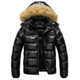 thumbnail image 1 of Chrisuno Jackets for Men Coat Men's Quilted Winter Thicken Puffer Jacket Warm Padded Outwear with Hood Shiny Black M, 1 of 5
