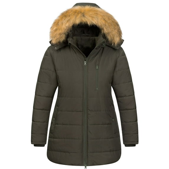 Chrisuno Jackets for Women Plus Size Long Coats Women's Water Resistant Parka Jacket Winter Warm Hooded Puffer Coat Army Green 3X