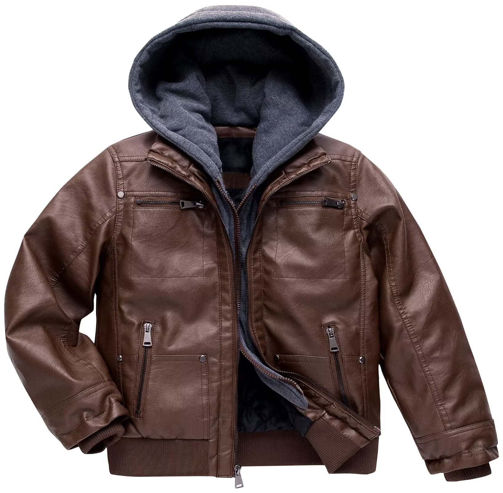Chrisuno Kid's Faux Leather Jacket Motorcycle Jacket Winter Jacket Fall Moto Jacket Coffee 6/7
