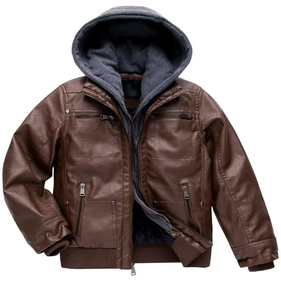 Chrisuno Kid's Faux Leather Jacket Motorcycle Jacket Winter Jacket Fall Moto Jacket Coffee 6/7