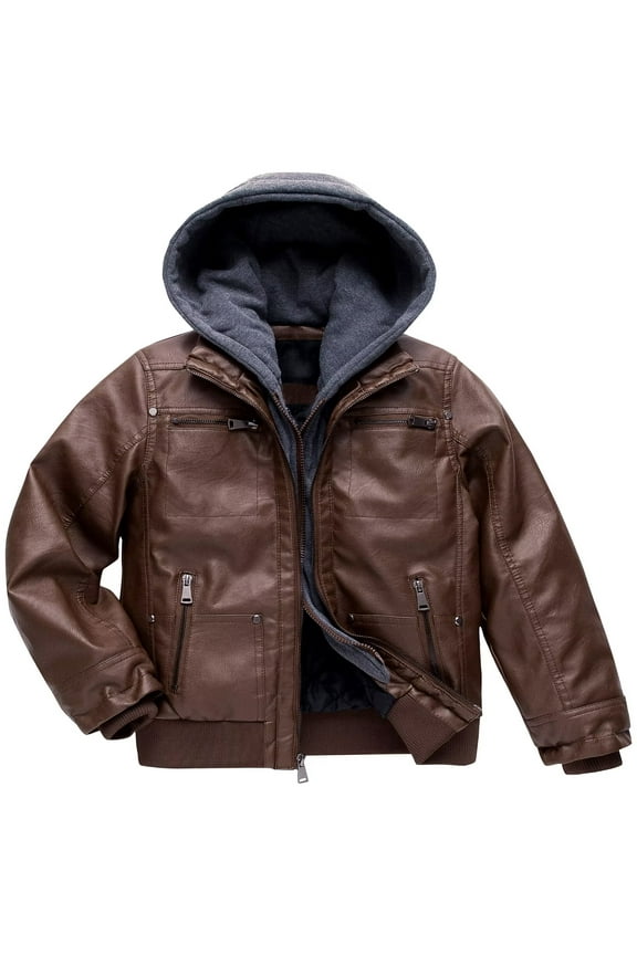 Kid's Faux Leather Jacket Motorcycle Jacket Winter Jacket Fall Moto Jacket Coffee 6/7