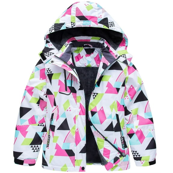 Chrisuno Kids Waterproof Ski Jacket Hooded Fleece Lined Winter Coat Raincoats Geometry 8