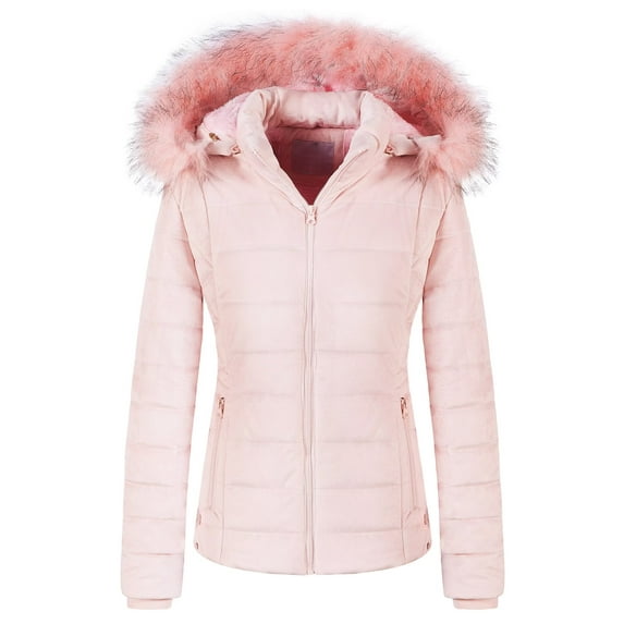 Chrisuno Ladies Casual Fashion Velvet Winter Coats Puffy Jacket Big Hood Coat S Pink