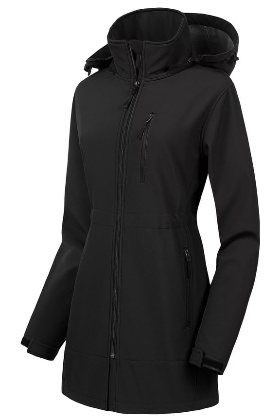 Ladies Medium Weight Coat Active Soft Shell Ski Jacket All Weather Warm Slim Fit Jacket Black M