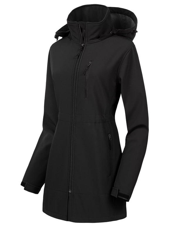 Ladies Medium Weight Coat Active Soft Shell Ski Jacket All Weather Warm Slim Fit Jacket Black M