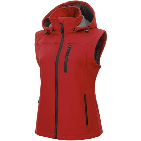 Chrisuno Ladies Vests For Women Casual Lightweight Full-Zip Military Vest Golf Sleeveless Jacket With Hood Red M