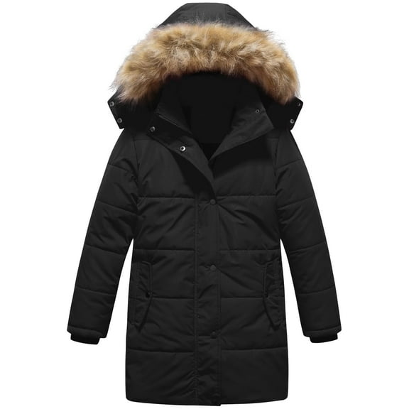 Chrisuno Little Girl's Water Resistant Winter Coat Thicken Fleece Lined Puffer Outerwear Jackets Black 4/5