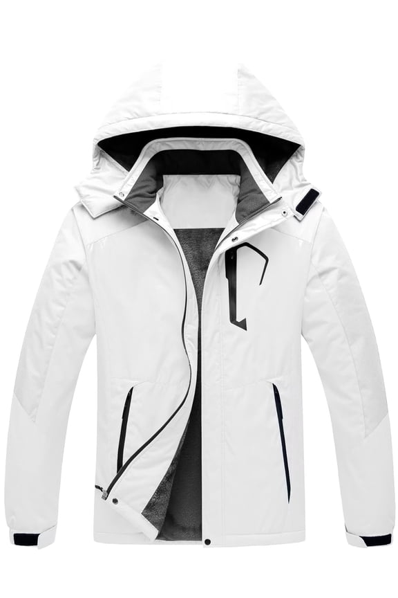 Men Mountain Waterproof Ski Jacket Windproof Winter Coat White Medium