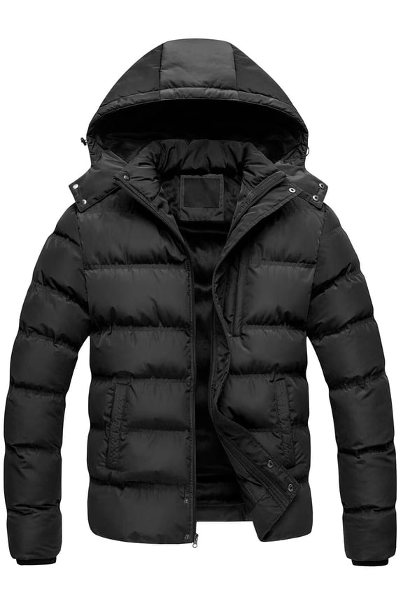 Men's All-Season Jacket Wind-Resistant Breathable Coat Classic Adult Heavyweight Quilted Zip Up Sport Puffer Jacket Winter Warm Cotton Faux Fur Lined Parka With Detachable Hood Black XL
