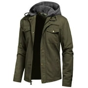 Chrisuno Men's Casual Cotton Slim Fit Coat With Removable Hood Military Work Outerwear Jacket M Army Green