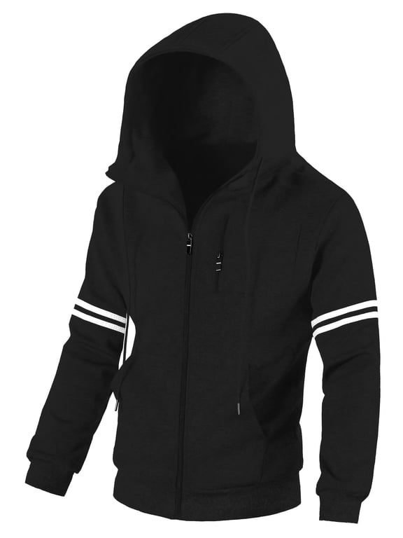Men's Casual Full-Zip Hooded Soft Fleece Polo Sweatshirt Breathable Sport Outwear S Black