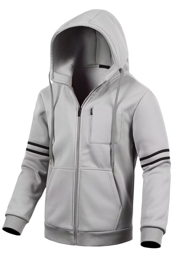 Men's Classic Lightweight Fleece Full Zip Hoodie Essentials Colorblock Active Sweatshirt Light Grey XL