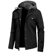 Chrisuno Men's Cotton Stand Collar Lightweight Work Jacket Fashion Spring Clothes Outerwear L Black