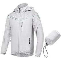Chrisuno Men's Cycling Waterproof Jacket,Reflective Hoodie Windbreaker,Breathable Packable Bike Rain Jackets With Back Pocket Grey 3XL