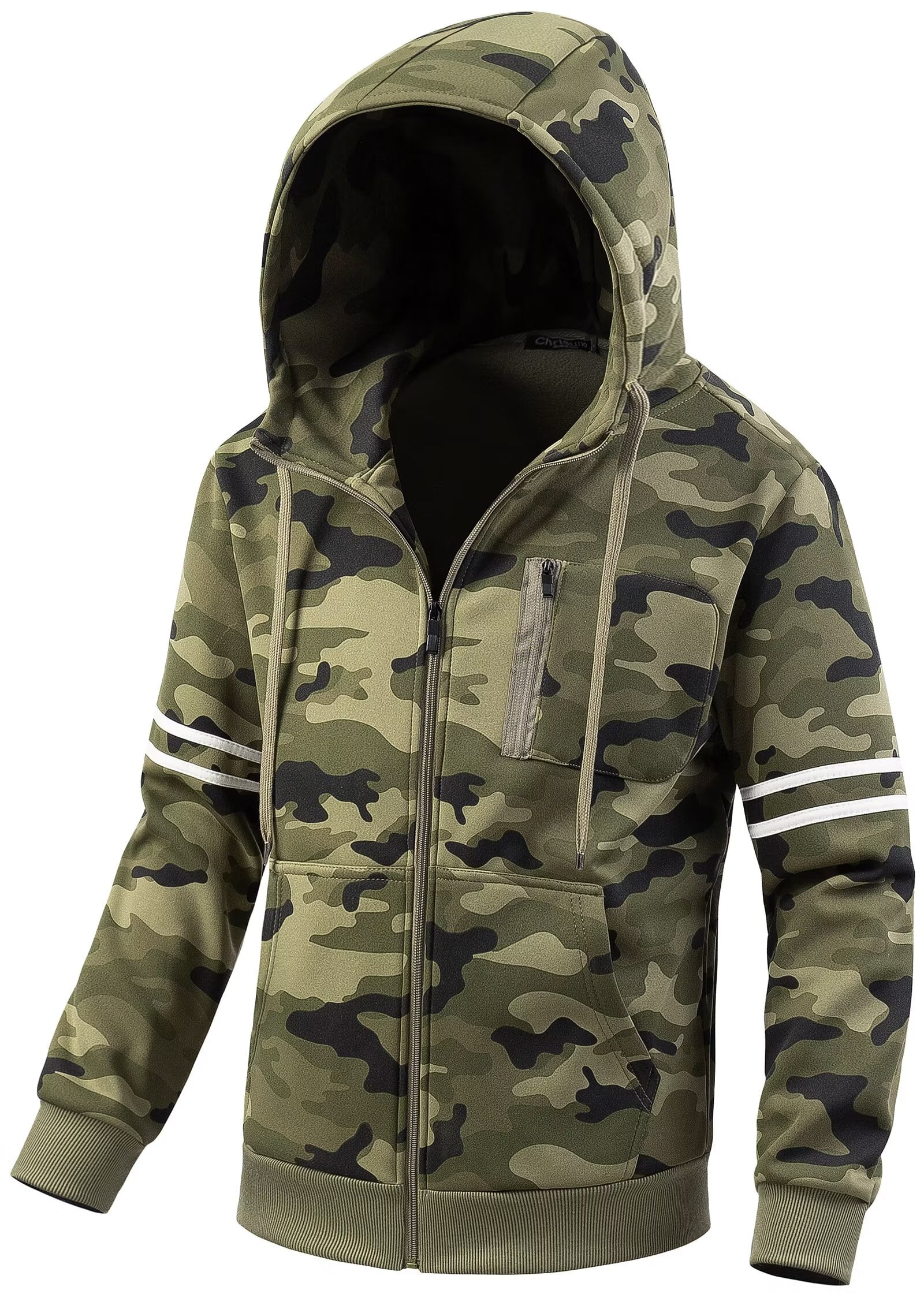 Chrisuno Men's Fashion Hoodies Sweatshirts Oversized Full Zip Hooded Active Medium Thickness Warm Sweater Camouflage 2XL