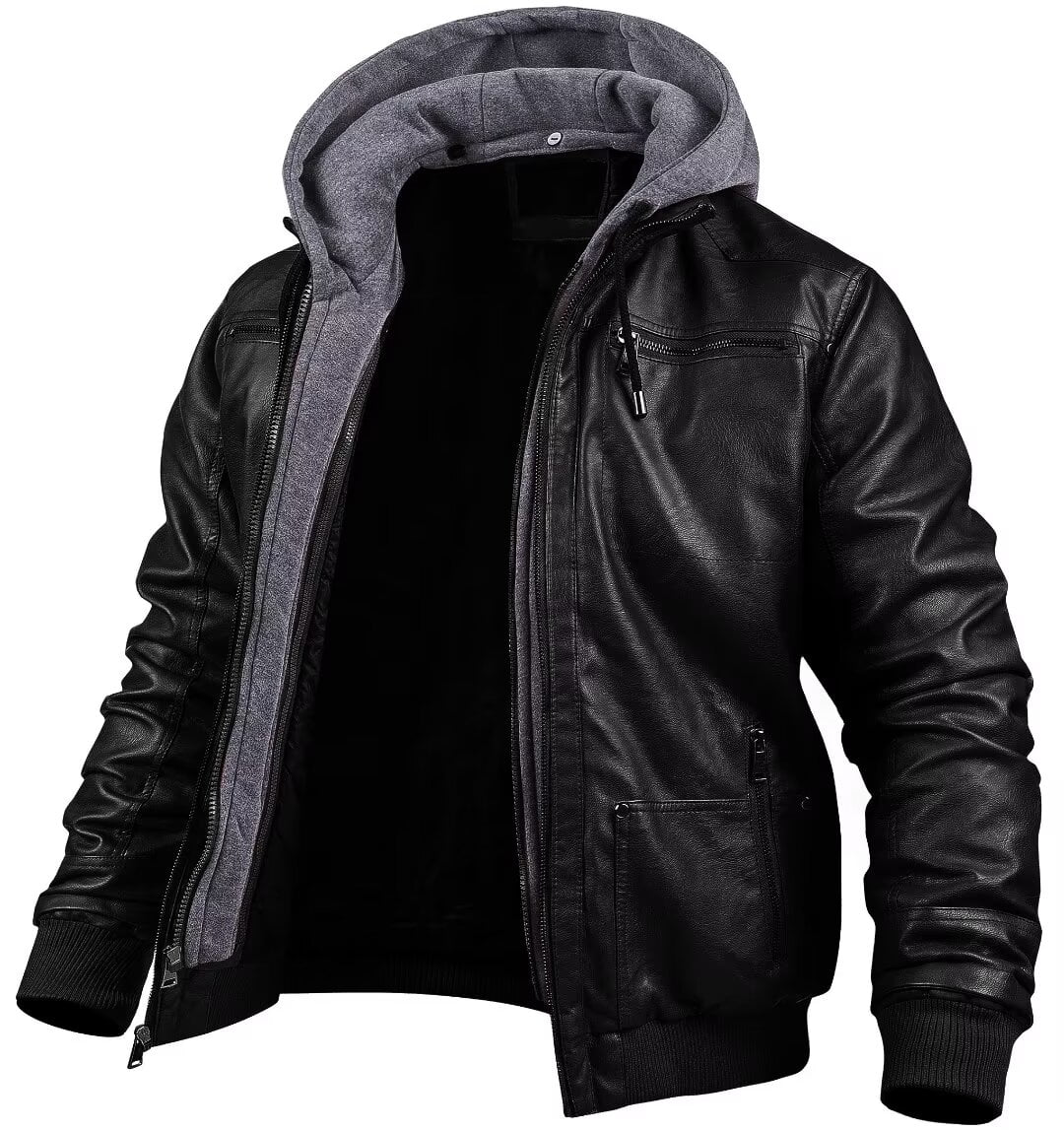 Chrisuno Men's Faux Leather Jacket Vintage Motorcycle Jacket Fall Jacket Casual Trench Coat Black S