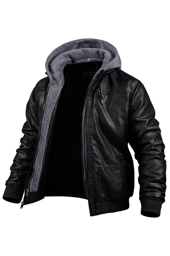 Men's Faux Leather Jacket Vintage Motorcycle Jacket Fall Jacket Casual Trench Coat Black S