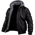 thumbnail image 1 of Chrisuno Men's Faux Leather Jacket Vintage Motorcycle Jacket Heat Winter Coat Black 2XL, 1 of 5