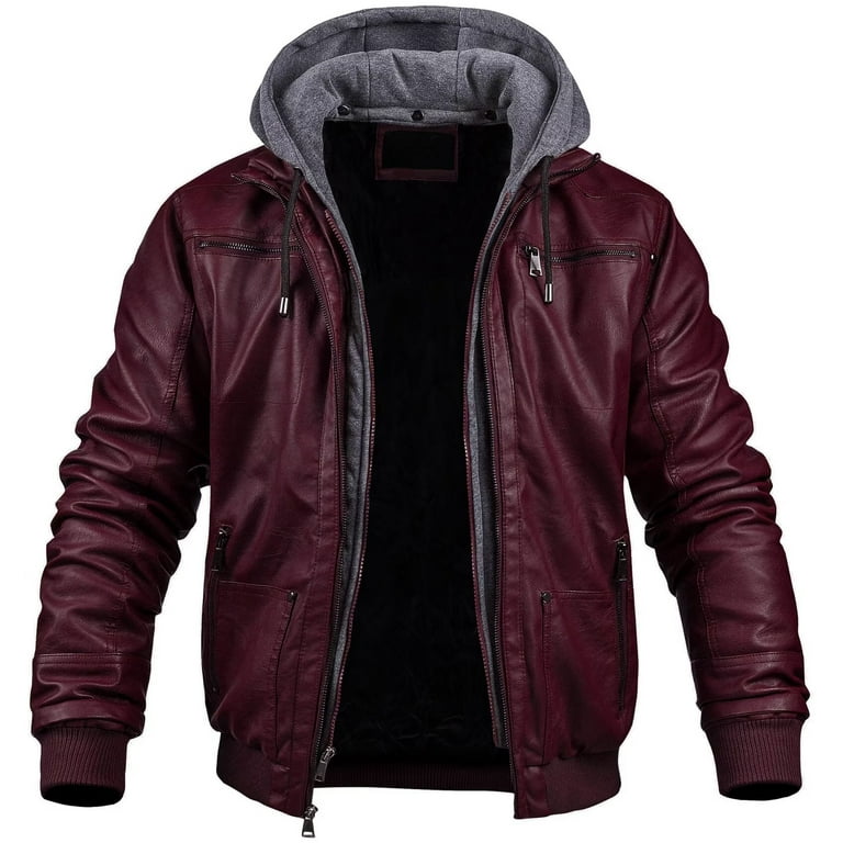 Chrisuno Men's Faux Leather Jacket Vintage Motorcycle Jacket Stand