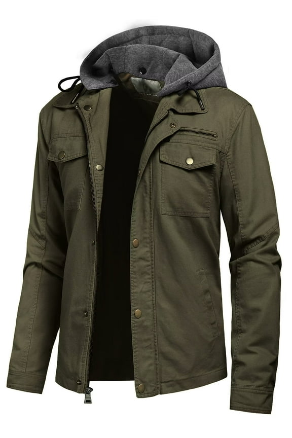 Men's Field Lightweight Jackets Casual Windbreaker Fall Cotton Bomber Jacket Outwear 2XL Army Green
