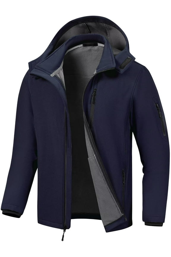 Men's Fleece Jackets Coats Performance Fleece Lined Jacket For Men With Hood Light Spring Water-Resistant Softshell Windbreaker Navy S