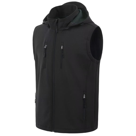 Chrisuno Men's Full-Zip Soft Fleece Hooded Vests Outerwear Golf Vest Fishing Utility Vest Photo Vest Travel Safari Vest Grey 3XL