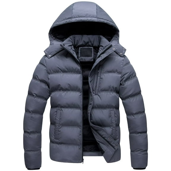 Chrisuno Men's Heavyweight Fleece Liner Parka Cotton Coat Winter Thicken Warm Padded Jacket With Removable Hood Grey S