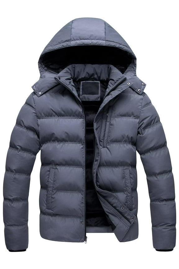 Men's Heavyweight Fleece Liner Parka Cotton Coat Winter Thicken Warm Padded Jacket With Removable Hood Grey S