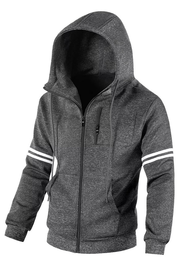 Men's Hooded Zipper Jacket Slim Fit Lightweight Zip Up Hoodie Teen Hooded Sweatshirt M Grey