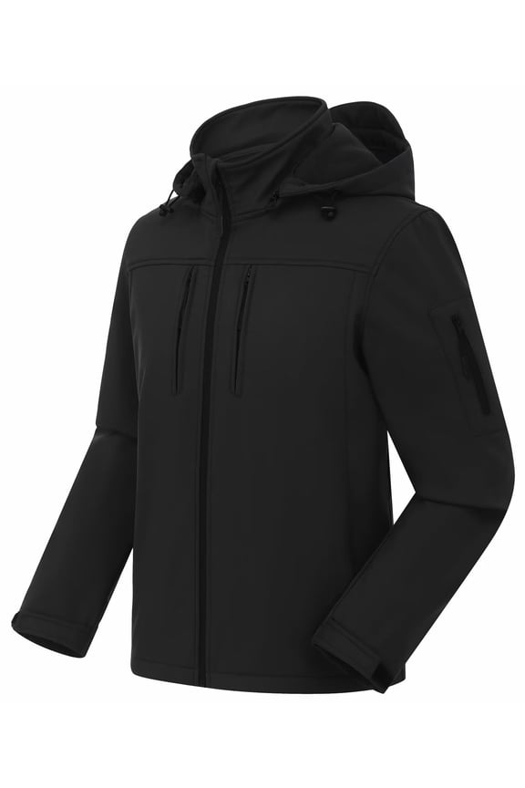 Men's Hunting Coat Fleece Lined Insulated Jacket, Fleece Mountain Ski Snow Rain Coat Black L