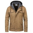 thumbnail image 1 of Chrisuno Men's Light Hooded Coat Cotton Military Casual Stand Collar Windbreaker Field Army Jacket Khaki L, 1 of 5