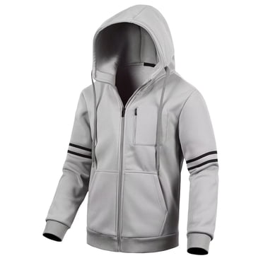 Chrisuno Men's Lightweight Fleece Long Sleeve Full-Zip Plus Size Hooded Sweatshirt Workout Jackets Light Grey M
