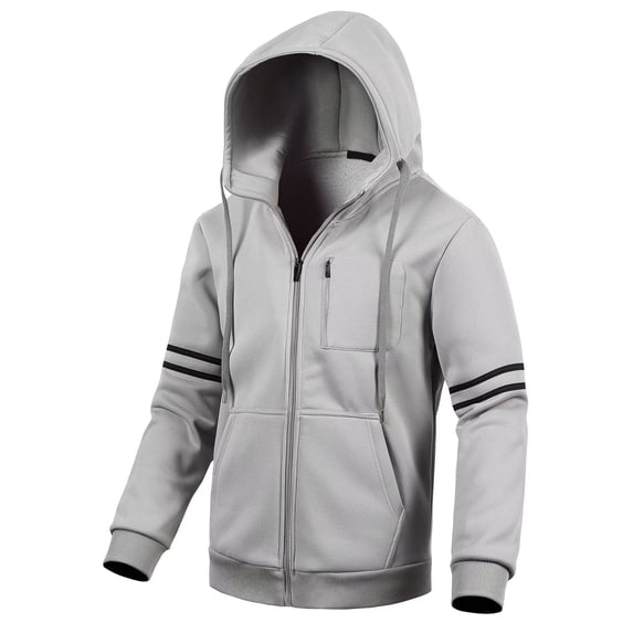 Chrisuno Men's Lightweight Fleece Long Sleeve Full-Zip Plus Size Hooded Sweatshirt Workout Jackets Light Grey M