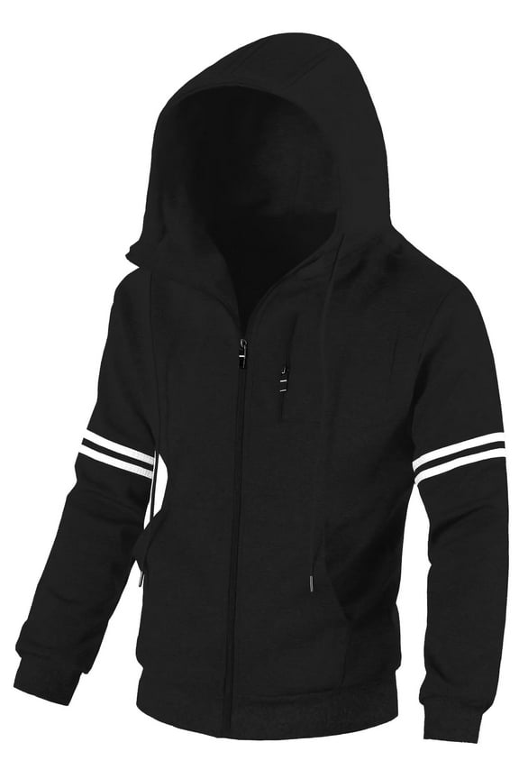 Men's Lightweight Sweater Hoodie Jacket French Terry Full-Zip Hooded Sweatshirt M Black